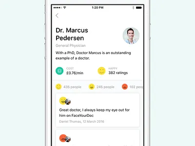 Doctor Profile clean doctor face ios minimal page profile rating review simple