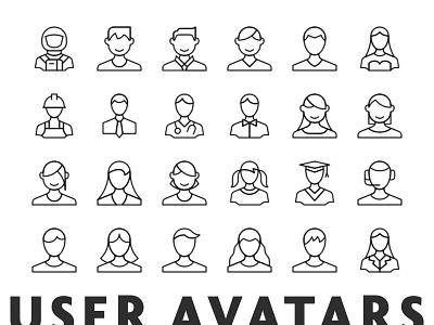 User Avatars Line Icons astronaut avatar boy builder girl graduate icons manager set support user vector