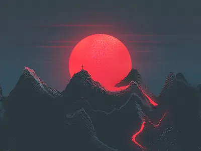 Mount Vodno cross illustration lava mountain sun