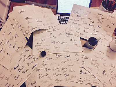 diving into 2017 with full force. desk hand drawn ink lettering process script studio typography wip