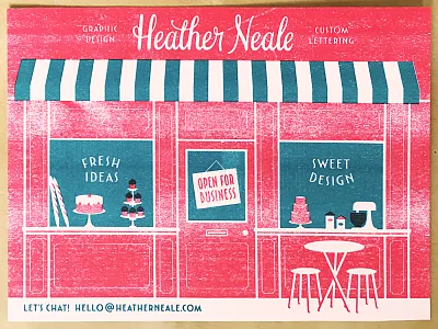 Open for Business bakery freelance postcard print riso risograph self promo two tone