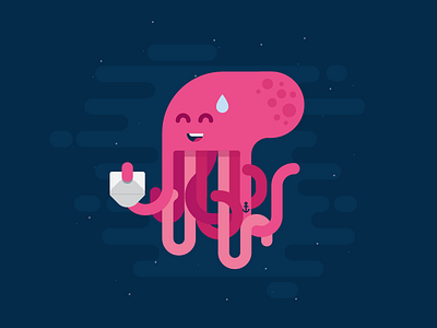 🐙 dribbble editorial flat illustration invite mascot octopus sea simple spot water