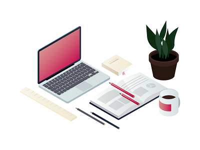 Workspace - Isometric accent color desk gradient illustration isometric subtle workspace