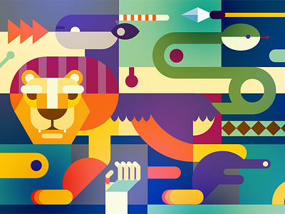 Chimera animal chimera colourful editorial geometry goat illustration lion monster mythology snake tier