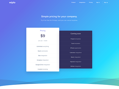 Wiplo Pricing design gradient ui wiplo