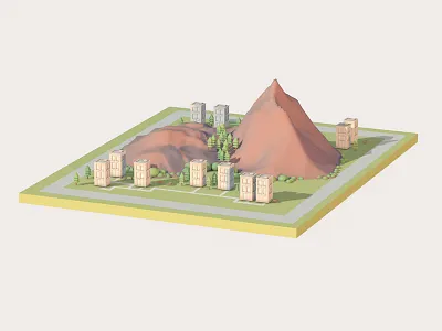 First Render of 2017 - Tiny Landscapes #001 3d buildings cinema4d city landscape low poly maxon mountain
