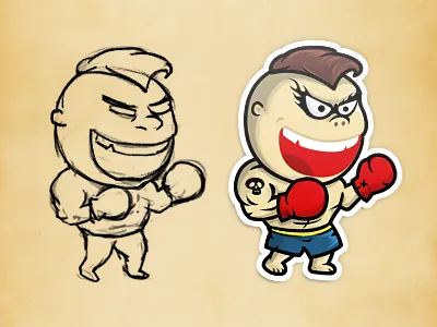 Game character boxer boxing character drawing fight game sketch sticker