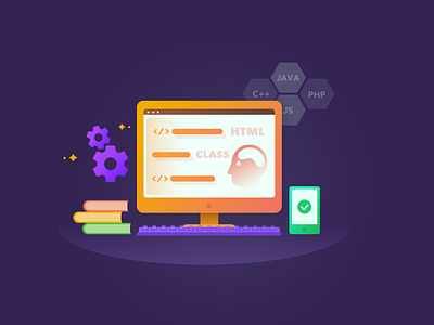 Programmer's job computer flat gradient illustration purple