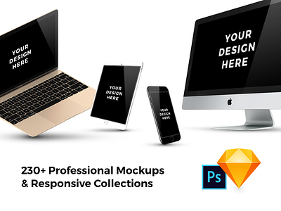 230+ Professional Mockups & Responsive Collections bundle freebie imac ipad iphone 7 iphone se macbook mockup mockups photoshop sketch