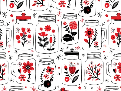 Jars floral flower flowers illustration jars pattern repeat