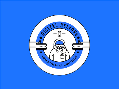 New Humanity_Digital Relyons badge blue boy cellphone circle digital human man pictogram typo