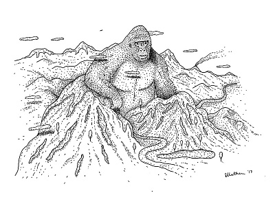 Kong in Papua digital art drawing gorilla illustration ink king kong kong landscape mountains