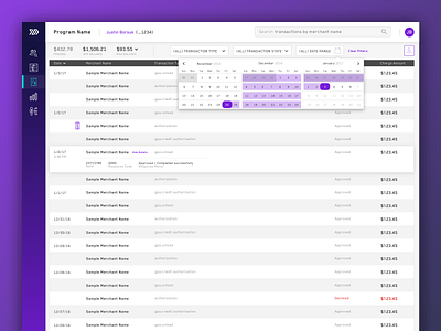 Transaction Log v1 (2017) cards dashboard fintech marqeta payments purple tokenization transactions