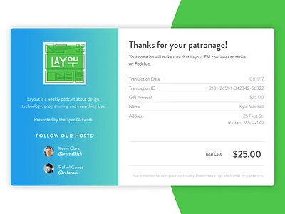 Daily UI 017 - Email Receipt daily ui daily ui 17 dailyui dailyui017 donation email email receipt patronage receipt