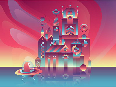 My home, my castle childrensbook colors fairytale fresh gradient illustration surreal vector