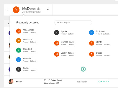 Switch Projects dropdown flat material minimal simple ui user experience user interface ux web webapp