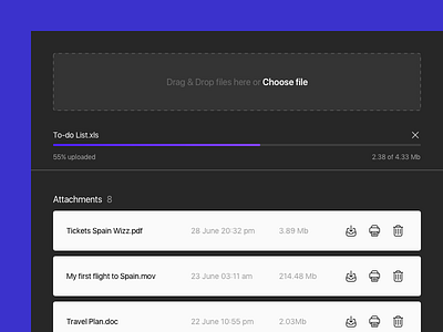 Attachments analytics app attachment charts dashboard data download dragdrop files upload ux