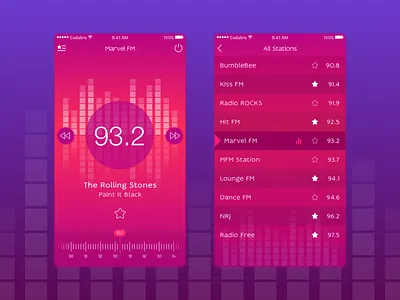 Marvel FM app audio bright cadabra fm ios mobile music radio social sound ui