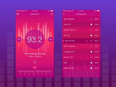 Marvel FM app audio bright cadabra fm ios mobile music radio social sound ui
