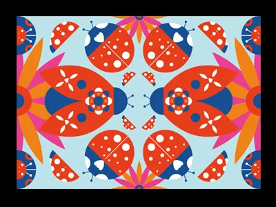 Ladybird Garden colourful creative graphic illustration ladybird orange symetrical