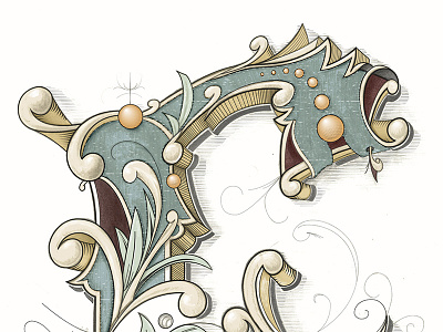 Illustrated Decorative 'G' antique ephemera handlettering illustration lettering typography vector vintage