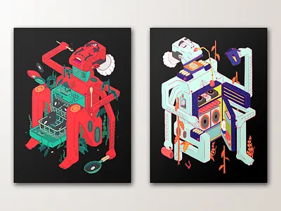 Super Kitchen Chefs character design characters colourful cooking geometric illustration isometric kitchen mockup poster structural super kitchen