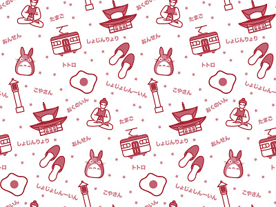 Koyasan Pattern colour illustration illustrator japan japanese pattern red totoro vector