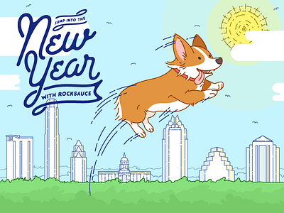 Rocksauce New Years Card 2017 austin card corgi holiday new years new years card script tax