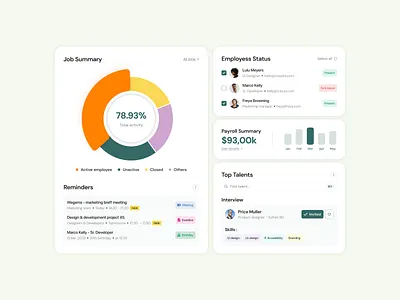 HR Dashboard Management UI Kit Design branding components crm dashboard design design components employee manage hiring hr dashboard design hr ui design kit hrm payroll ui design saas talent management ui ui kit uiux ux kit web design website design