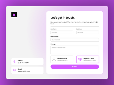 Contact Form contact form purple support ui ux web