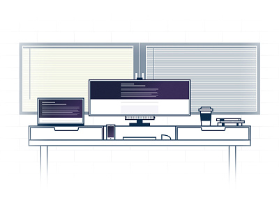 My Workplace dell desk illustration line art macbook office setup ultrawide window workplace