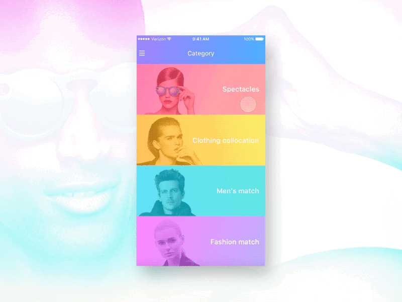 Interactive action animation color design digital fashion future gif glasses interactive ui