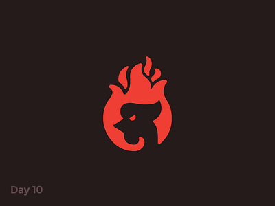 Daily Logo 10/50 - Red Fire Rooster Logo 2017 angry branding character cock dailylogochallenge fire flame mark negative space rooster symbol logo