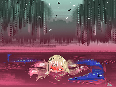 Who Goes There concept crocodile dark gouache paint retro swamp vintage