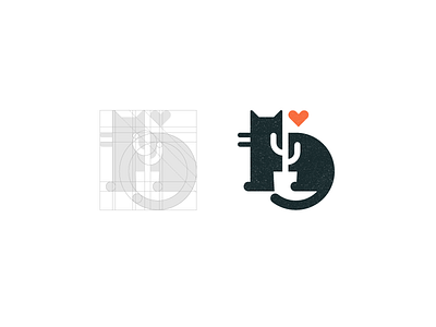 CATus lover animal love black white cactus plant cat cute animal flat flat line grid heart lover icon logo mark symbol minimal simple negative space simple minimal smart clever subtle