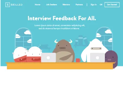 Skilled Landing Page flat illustration monsters ui web design
