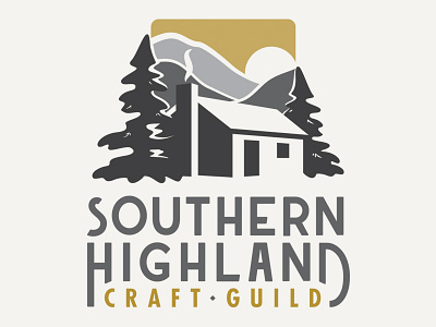 Southern Highland Craft Guild Rebranding art asheville cabin craft custom lettering forest guild highland house landscape logo design logo mark mountains mustard silhouette style vector wnc woods yellow