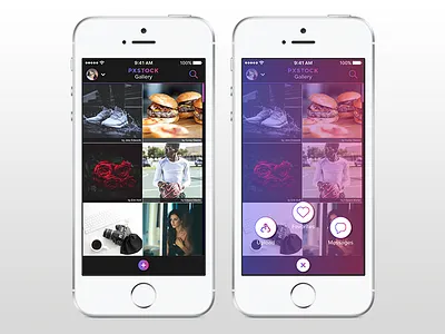 PXStock Mobile App Gallery Screen app gallery grid icon interaction iphone mobile mockup photo photography ui