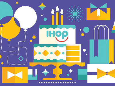 IHOP Birthday balloons birthday cake cake stand pancakes presents stars