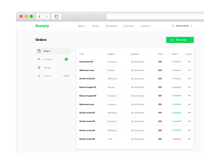 Essayly - orders ui ux web design