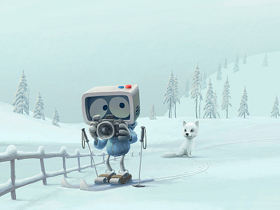 Never Alone arctic fox camera kvantik polar fox robot skiing snow white winter