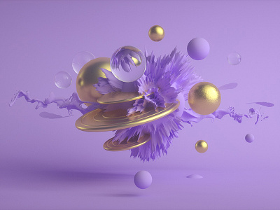 Discs 3d abstract c4d coral design gold purple spheres