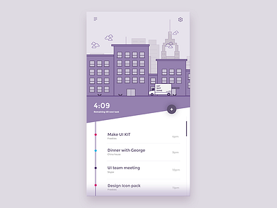 Tasks Timeline app car city clouds flat illustration simple time timeline ui ux