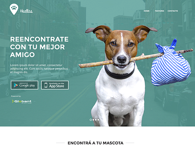 Top Section of Huellas Landing Page dog dog app dog website huellas landing landing page