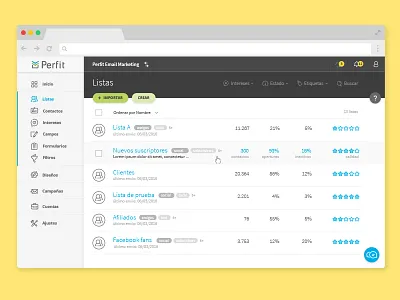 Perfit App lists app contacts email list marketing users