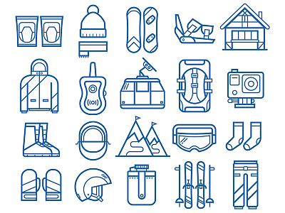 Snowboard and Ski Equipment Icons equipment gear icon line resort set ski snowboard sports winter