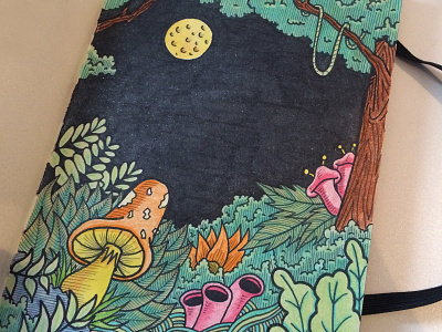 Coloring Page doodle drawing forest illustration ink magical mushroom nature paper pen sparkle stars