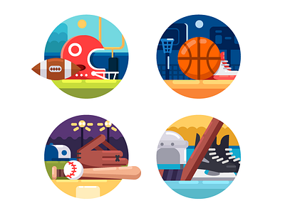 Popular sport icons baseball basketball equipment flat football hockey illustration kit8 vector