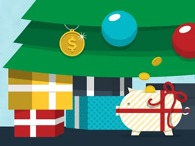 Christmas Tree Pig budget christmas christmas tree gifts icon illustration ornaments pig presents spot illustration vector