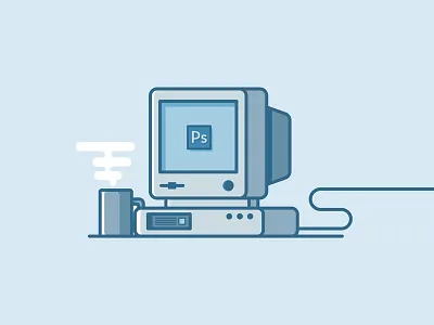 Photoshop Life analog coffee computer ibm illustration mac photoshop vector vintage wired